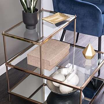 SEI Furniture Knox Mirrored 3-Tier Stair Step Accent Table, 20.5"W X 24"D X 23.75"H, Warm Art Deco Gold