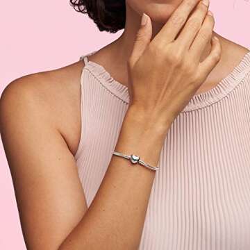 Pandora Moments Heart Clasp Snake Chain Bracelet - Compatible Moments Charms - Sterling Silver Charm Bracelet for Women - Gift for Her - 7.5"