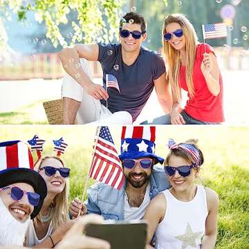 4 Pairs American Flag Sunglasses, 4th of July Accessories for Women Men Teens, Patriotic Party Favor...