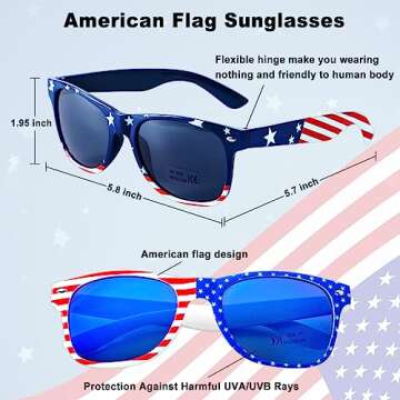 4 Pairs American Flag Sunglasses, 4th of July Accessories for Women Men Teens, Patriotic Party Favors Supplies Costume Dress-up & Pretend Play, Independence Day Memorial Day Veterans Day Eyewear