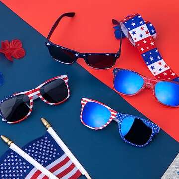 4 Pairs American Flag Sunglasses, 4th of July Accessories for Women Men Teens, Patriotic Party Favors Supplies Costume Dress-up & Pretend Play, Independence Day Memorial Day Veterans Day Eyewear