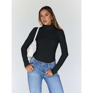 Trendy Queen Women's Turtleneck Long Sleeve Shirts Fall Fashion BasicThermal Underwear Tops Winter Clothes 2025 Black XL