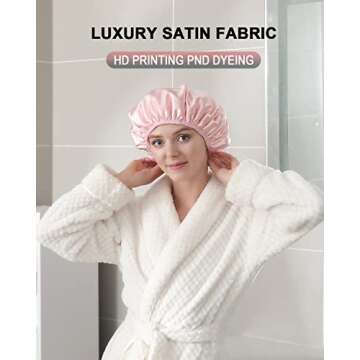 YIZIJIZI Terry Lined Shower Cap,Triple Layer Large Cap for Women,Shower Cap Reusable Waterproof,Long Thick Hair(Pink)