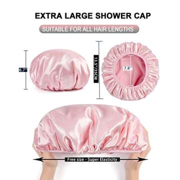 YIZIJIZI Terry Lined Shower Cap,Triple Layer Large Cap for Women,Shower Cap Reusable Waterproof,Long Thick Hair(Pink)