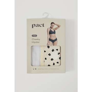 Pact Organic Soft Cotton Hipster Panties for Women, No Show Design Cheeky Bikini Underwear, 2 Pack, White/Hazy Petals