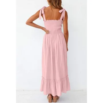 ZESICA Summer Boho Maxi Dress with Adjustable Straps