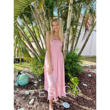 ZESICA Summer Boho Maxi Dress with Adjustable Straps