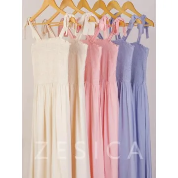 ZESICA Summer Boho Maxi Dress with Adjustable Straps