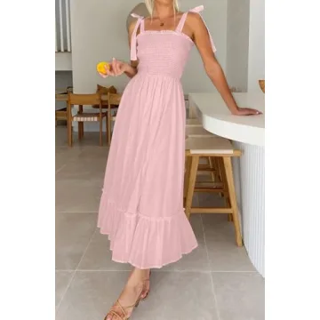 ZESICA Summer Boho Maxi Dress with Adjustable Straps