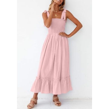 ZESICA Summer Boho Maxi Dress with Adjustable Straps