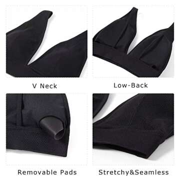 INIBUD Bralette for Women Summer Yoga Sports Ribbed Plunge Cami Bra Seamless V Neck Triangle Comfy 3 PCS L