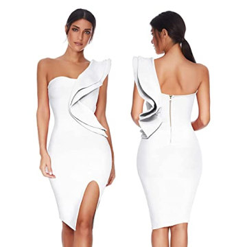 One Shoulder Ruffle Bandage Dress for Weddings