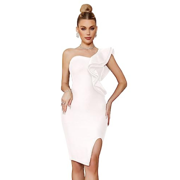 One Shoulder Ruffle Bandage Dress for Weddings