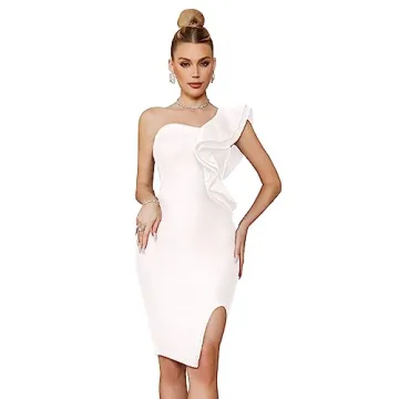 One Shoulder Ruffle Bandage Dress for Weddings
