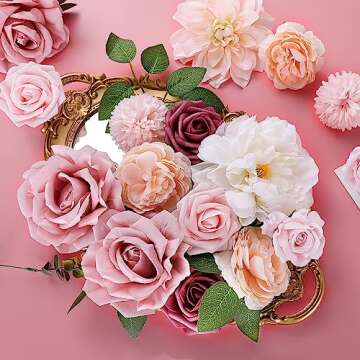 AGIRL Rose Artificial Flowers Combo – Elegant Pink Silk Flowers for Weddings, Parties and Home Dec...