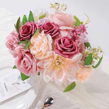 AGIRL Pink Roses Artificial Flowers Set for Events