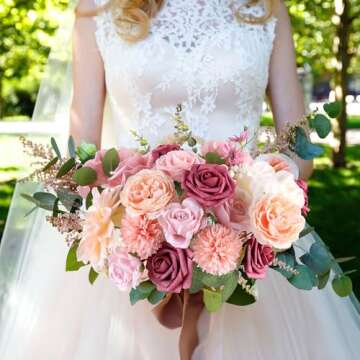 AGIRL Pink Roses Artificial Flowers Set for Events