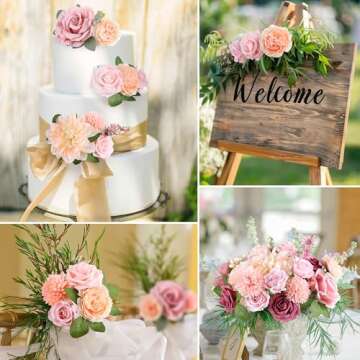 AGIRL Pink Roses Artificial Flowers Set for Events