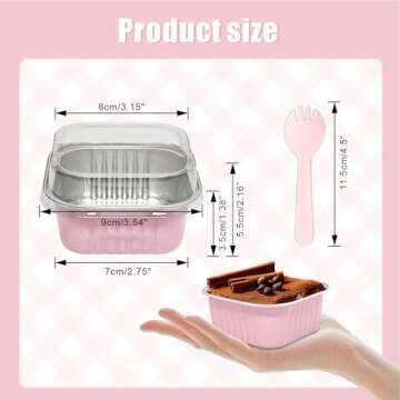 QZV 50 Pack Mini Square Cake Pans with Lids - Disposable Baking Solution for Delicious Desserts