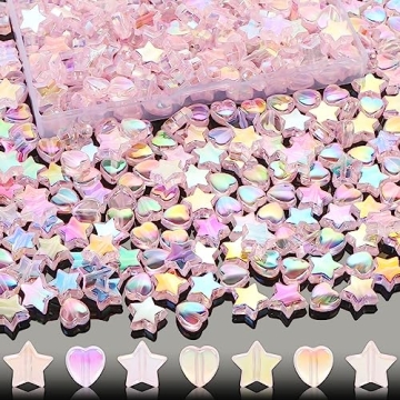 CCOZN 200 Pcs Star Heart Acrylic Beads for Jewelry Making, Heart Star Shape Beads Bulk with Box, 11m...