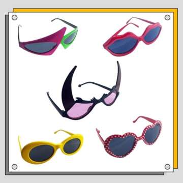 HEYTOP 16 Pack Funny Sunglasses Novelty Party Glassses Masks for Adults Cool Shaped Funny Party Eyeglasses, Photo Booth Props Sunglasses Dress Up Costume Sunglasses Pack