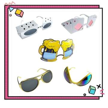 HEYTOP 16 Pack Funny Sunglasses Novelty Party Glassses Masks for Adults Cool Shaped Funny Party Eyeglasses, Photo Booth Props Sunglasses Dress Up Costume Sunglasses Pack