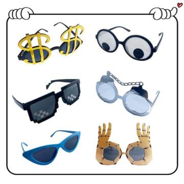 HEYTOP 16 Pack Funny Sunglasses Novelty Party Glassses Masks for Adults Cool Shaped Funny Party Eyeglasses, Photo Booth Props Sunglasses Dress Up Costume Sunglasses Pack
