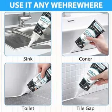 Tile Grout Repair Kit, 2 Pack White Grout Filler Tube, Fast Drying Grout Repair Kit, Grout Repair for Bathroom Shower Kitchen Floor Tile, Restore and Renew Tile Line, Gaps, Replace Grout Pen(White)