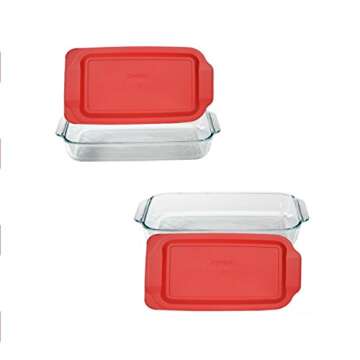 Pyrex Basics 3-qt Oblong Baking Dish Set with Red Lids, BPA-Free, 2 Pack