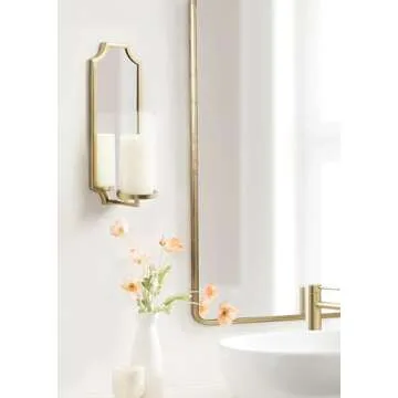 Kate and Laurel Ciel Glam Mirrored Wall Sconce, 6 x 5 x 16, Gold, Modern Scalloped Candle Holder with Removable Glass Cylinder and Mirror for Bathroom or Bedroom Wall Decor