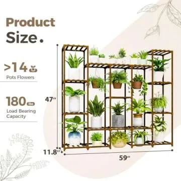 Bamworld Large Plant Stand Indoor Outdoor Hanging Shelf for Multiple PlantsTall Large Holder for Living Room Patio Balcony Garden