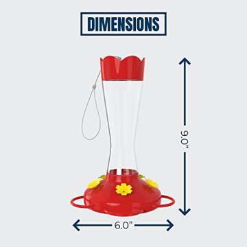 MEKKAPRO Outdoor Hummingbird Feeder Made from Glass, Humming Bird Feeders for Outdoors Hanging Ant and Bee Proof with 5 Nectar Feeding Stations, Bright Red, Backyard Feeder (10 Ounces)