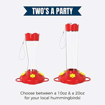 MEKKAPRO Outdoor Hummingbird Feeder Made from Glass, Humming Bird Feeders for Outdoors Hanging Ant and Bee Proof with 5 Nectar Feeding Stations, Bright Red, Backyard Feeder (10 Ounces)