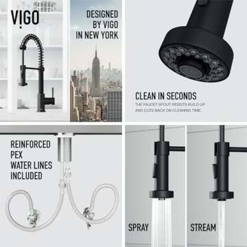 VIGO Edison 19'' H Single Handle Pull-Down Sprayer Kitchen Faucet in Matte Black-VG02001MB