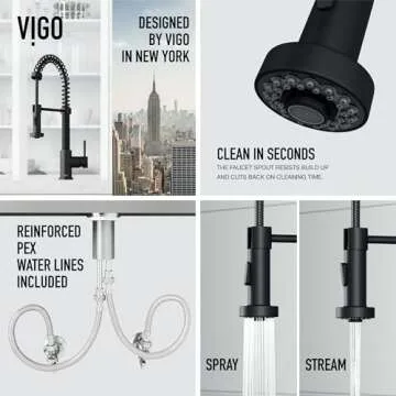 VIGO Edison 19'' H Single Handle Pull-Down Sprayer Kitchen Faucet in Matte Black-VG02001MB