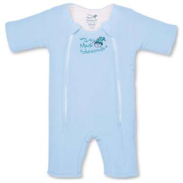 Baby Merlin's Magic Sleepsuit Microfleece Transition Swaddle - Sleep Suit for Infants 3-6 and 6-9 Months - Soft Cotton with Double Zipper for Easy Diaper Changes and Better Sleep Quality - Blue