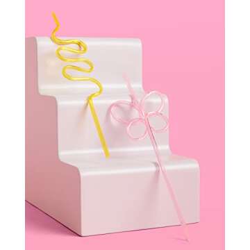 xo, Fetti Pastel Reusable Straw Set - 20 pc | Rainbow Birthday Party, Butterfly Bachelorette, Bridal Shower Decorations | Squiggly, Wavy,