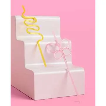 xo, Fetti Pastel Reusable Straw Set - 20 pc | Rainbow Birthday Party, Butterfly Bachelorette, Bridal Shower Decorations | Squiggly, Wavy,