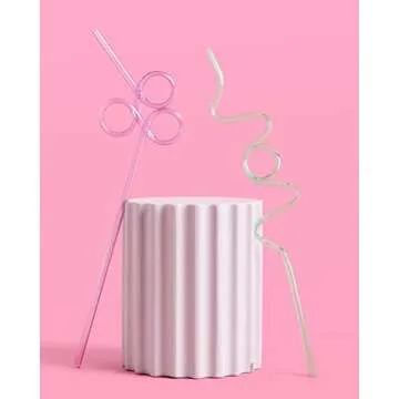 xo, Fetti Pastel Reusable Straw Set - 20 pc | Rainbow Birthday Party, Butterfly Bachelorette, Bridal Shower Decorations | Squiggly, Wavy,