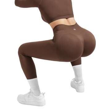 SUUKSESS Women 2 Piece Workout Sets Hidden Scrunch Butt Lifting Seamless Leggings Long Sleeve Yoga Crop Tops High Waisted Yoga Pants (Brown, L)