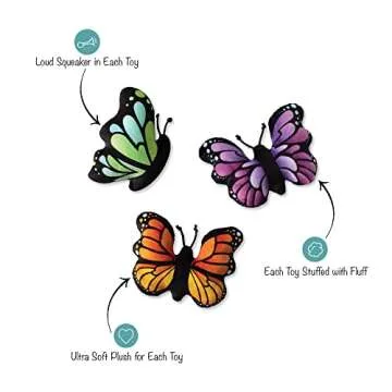 Fringe Studio Plush Dog Toy Set, Butterflies, 3 Piece Set, for Small Dogs (289499)