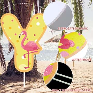 Hawaii Happy Birthday Yard Sign Summer Birthday Yard Sign Pink Flamingo Pineapple Birthday Decorations for Outdoor Garden Decoration, Tropical Party Décor, Hawaiian Birthday Party Supplies.