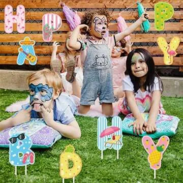 Hawaii Happy Birthday Yard Sign Summer Birthday Yard Sign Pink Flamingo Pineapple Birthday Decorations for Outdoor Garden Decoration, Tropical Party Décor, Hawaiian Birthday Party Supplies.