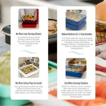 Fancy Panz Classic, Serving Tray for Food, Made in the USA Foil Pan Carrier, Stackable Aluminum Pan Holders with Clear Lid, Travel Casserole Carrier With 1 Disposable Foil Pan & Serving Spoon, Aqua