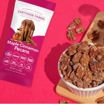 Earthside Farms Maple Cinnamon Pecans, Candied Nuts Snack Packs - Trail Mix Individual Packs - Keto Friendly, Healthy Snacks for Adults