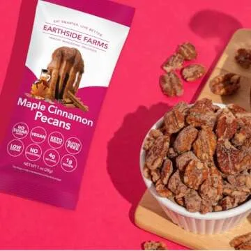 Earthside Farms Maple Cinnamon Pecans, Candied Nuts Snack Packs - Trail Mix Individual Packs - Keto Friendly, Healthy Snacks for Adults