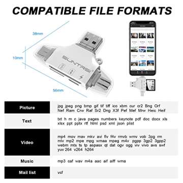 4 in 1SD Card Reader for iPhone iPad,Micro SD Card Reader Memory Card Reader Plug and Play Trail Camera Viewer SD Card Adapter,Simultaneous Charging and Card Reading Micro SD Card Adapter