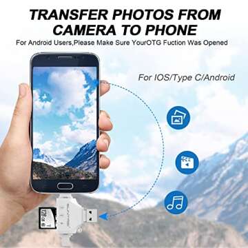 4 in 1SD Card Reader for iPhone iPad,Micro SD Card Reader Memory Card Reader Plug and Play Trail Camera Viewer SD Card Adapter,Simultaneous Charging and Card Reading Micro SD Card Adapter