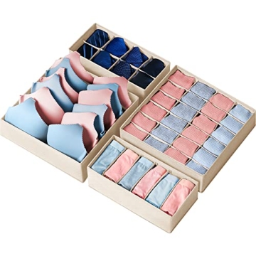 CRIUSIA 4 Pack Foldable Drawer Organizers for Underwear Socks Bras