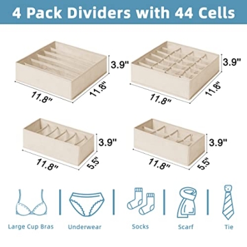 CRIUSIA 4 Pack Foldable Drawer Organizers for Underwear Socks Bras